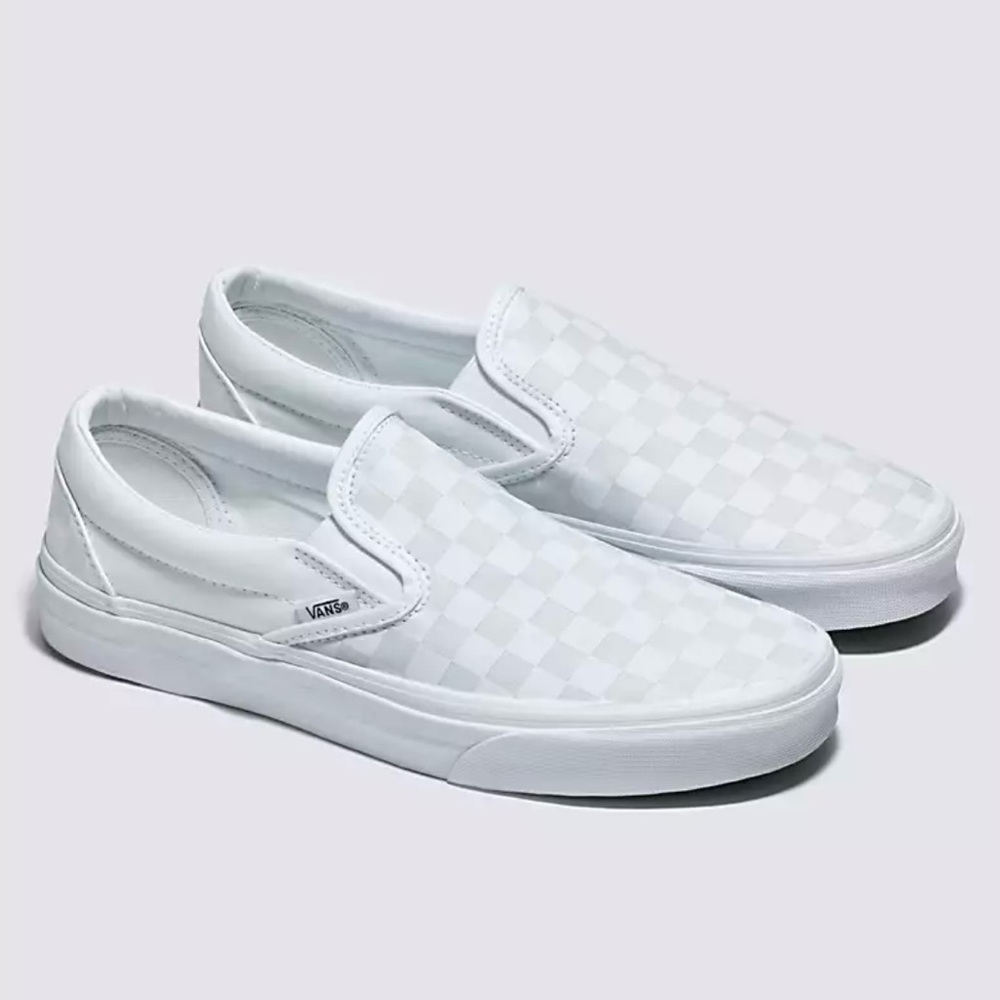 Vans White on White Checkered